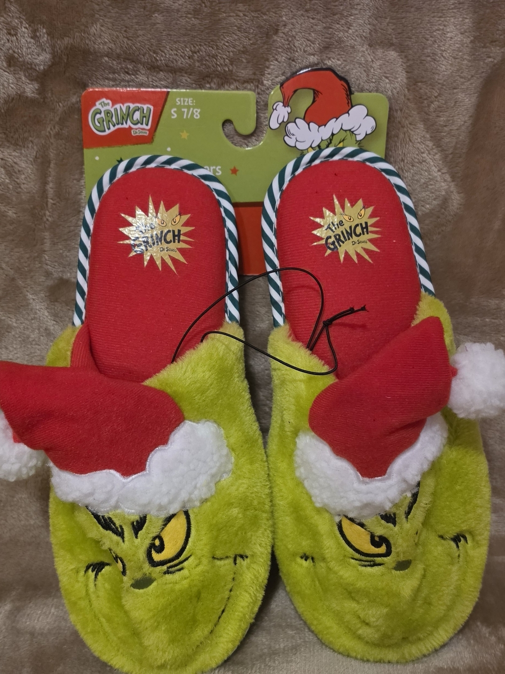 The Grinch Women's Plush Holiday Slippers - Green/Red